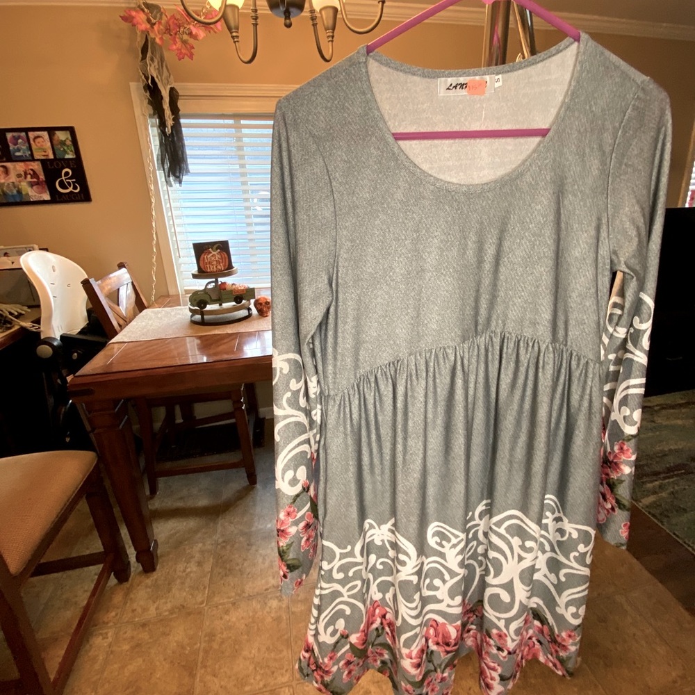 Grey dress with floral long sleeve